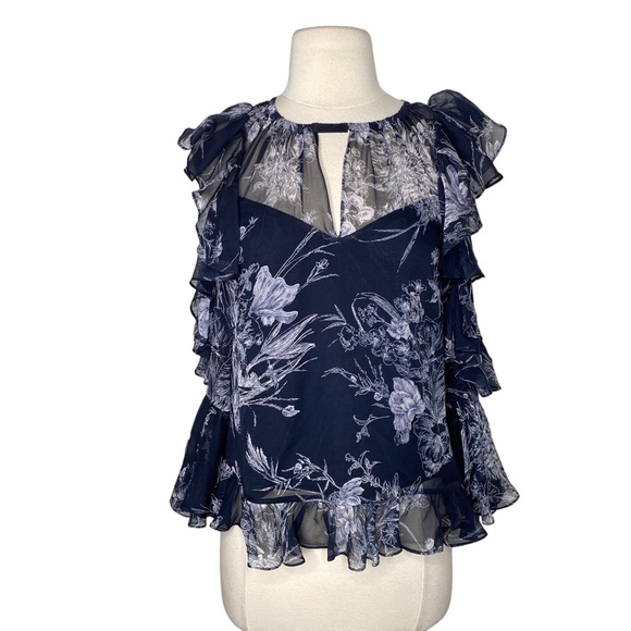 cinq a sept Tops - Cinq A Sept 5A7 Navy Floral Silk Top